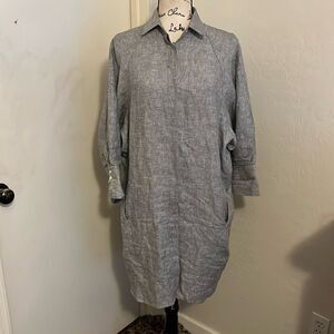 Andrea & Joen Gray French Linen Shirt Dress Minimalist Lagenlook Casual
